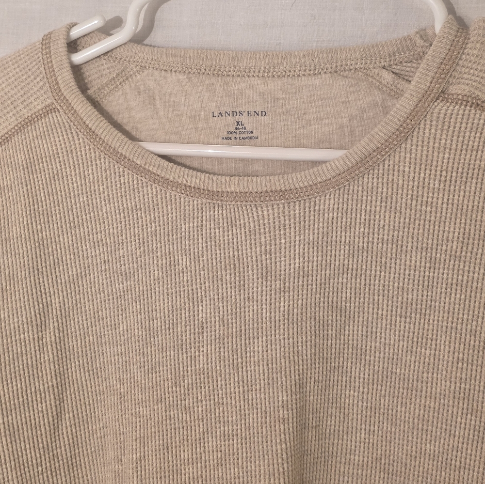 Lands'End Waffle Weave Thermal Light Tan Shirt Sz Xl
